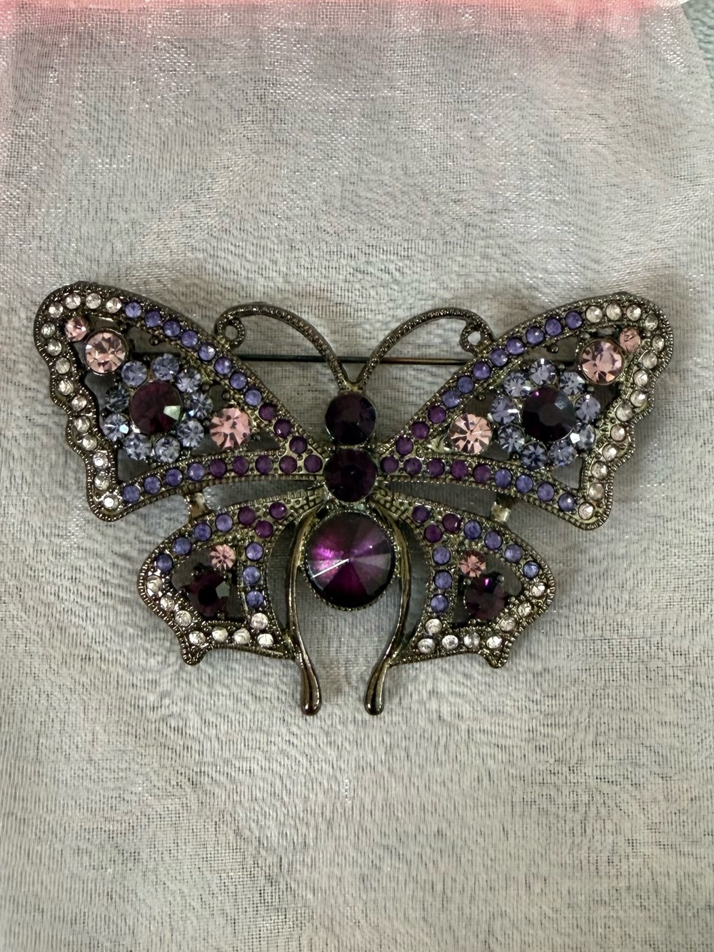 Purple Rhinestone Butterfly Brooch
